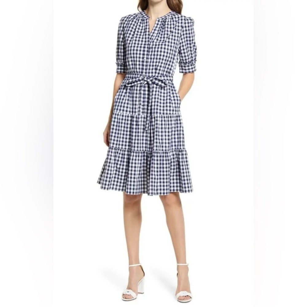 DRAPER JAMES Puff Sleeve Stretch Cotton Dress - Nassau
Navy White Gingham Check